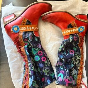 Vibrant Red Floral Lace-Up Women's Boots